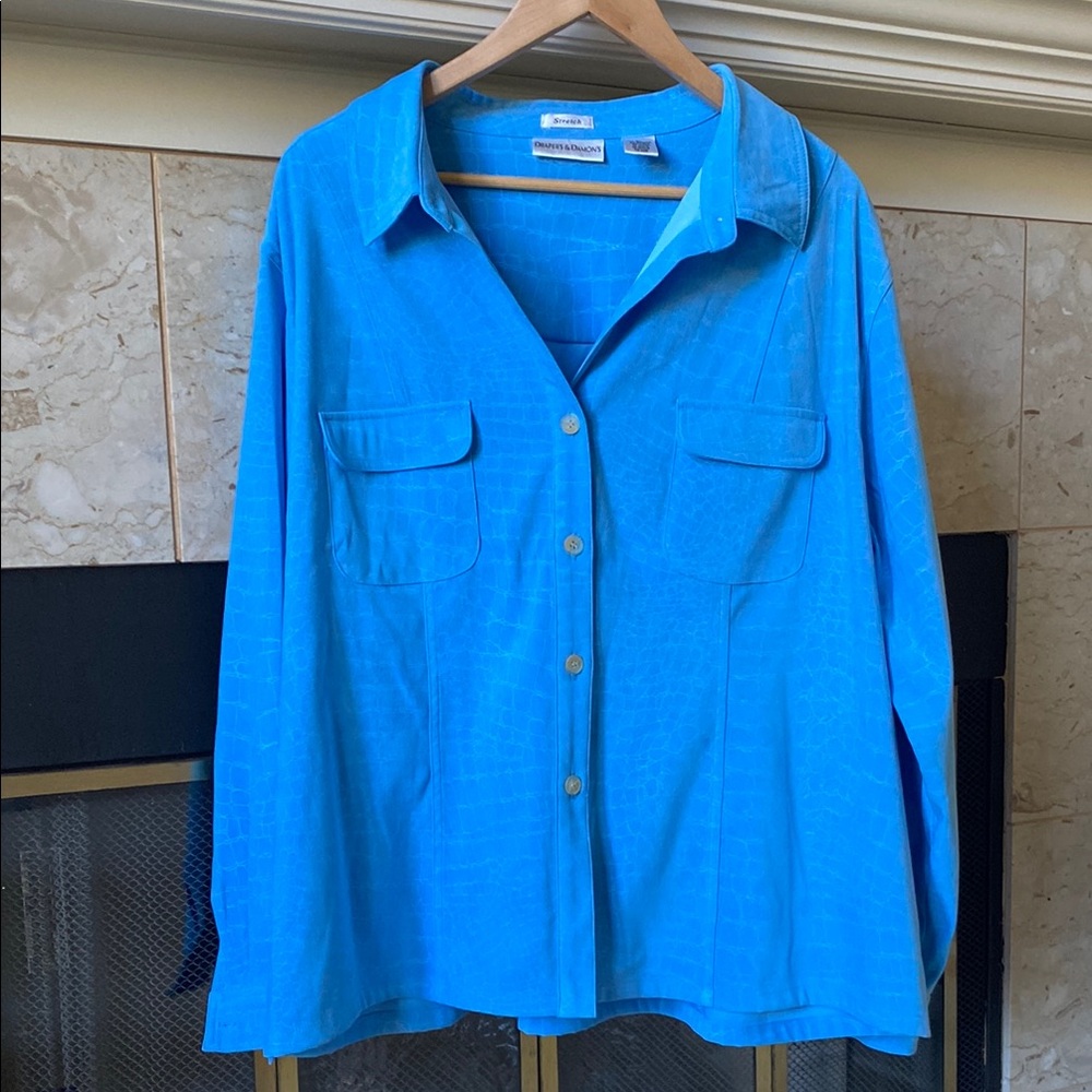 Blue Snakeskin Print Button-Up Shirt